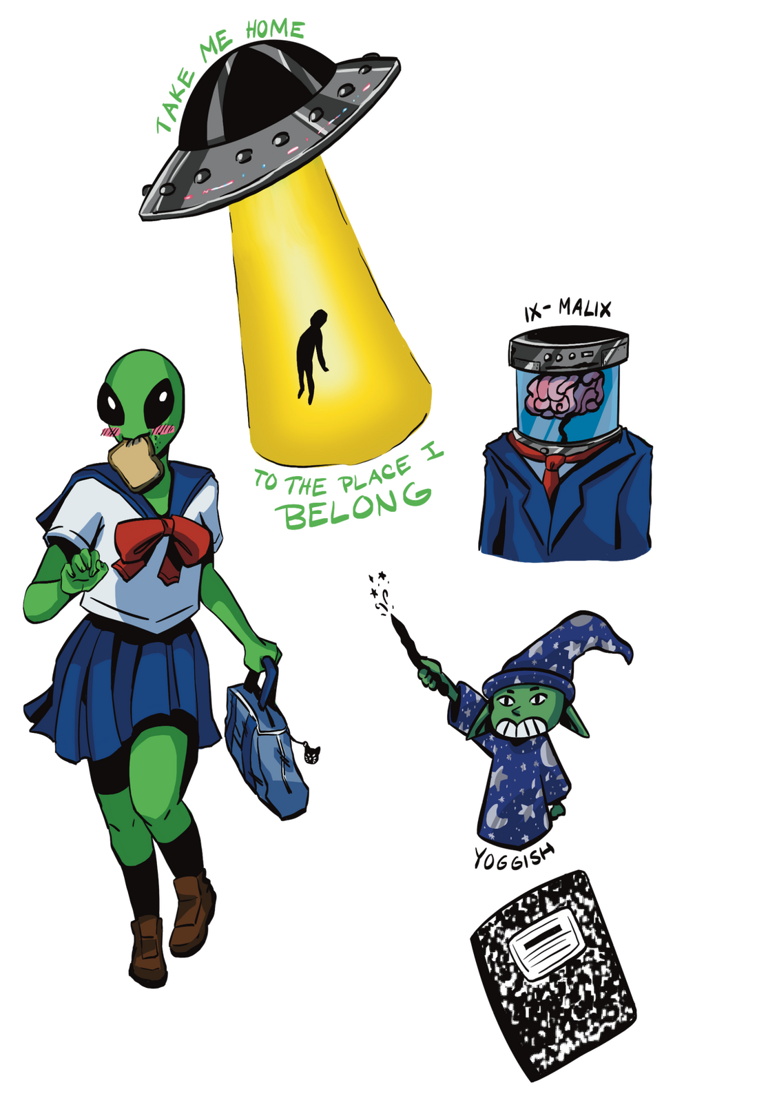 Aliens Don't Do Group Projects: You are an alien infiltrating a human highschool, and have to do a group project with your peers. Try to be as human as possible! Aliens Don't Do Group Projects: You are an alien infiltrating a human highschool, and have to do a group project with your peers. Try to be as human as possible!