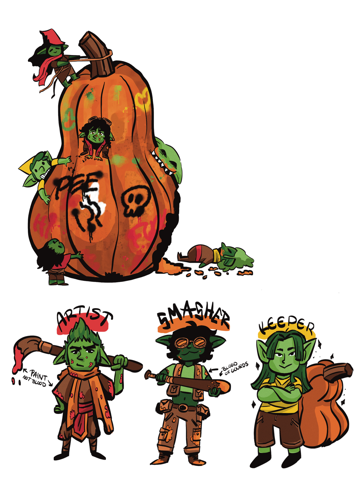 Goblins with a Gourd: a game where you either hide the gourd, draw on the gourd, or smash the gourd.